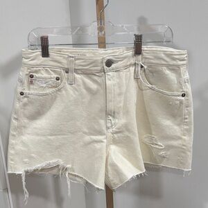 Trendy Cream Distressed Women's Jean Shorts